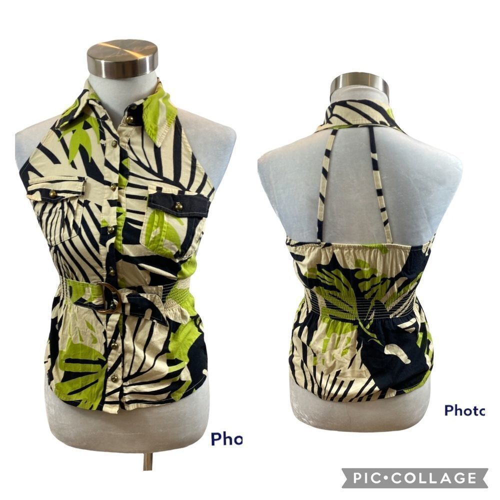 Rampage Brand Open Back Sleeveless Button Up Blouse‎ with Matching Belt Small